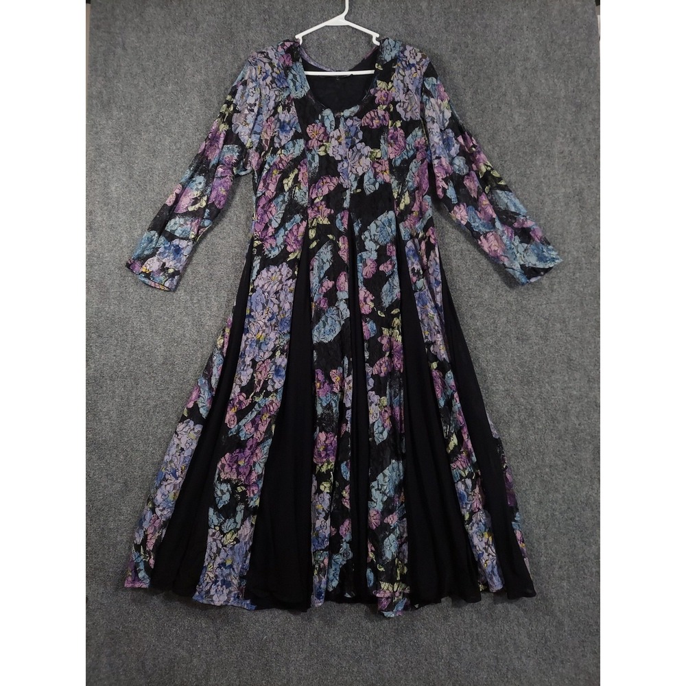Starina Dress Womens L Multicolor Floral Lace Sheer Maxi Boho Rayon Whimsy Goth